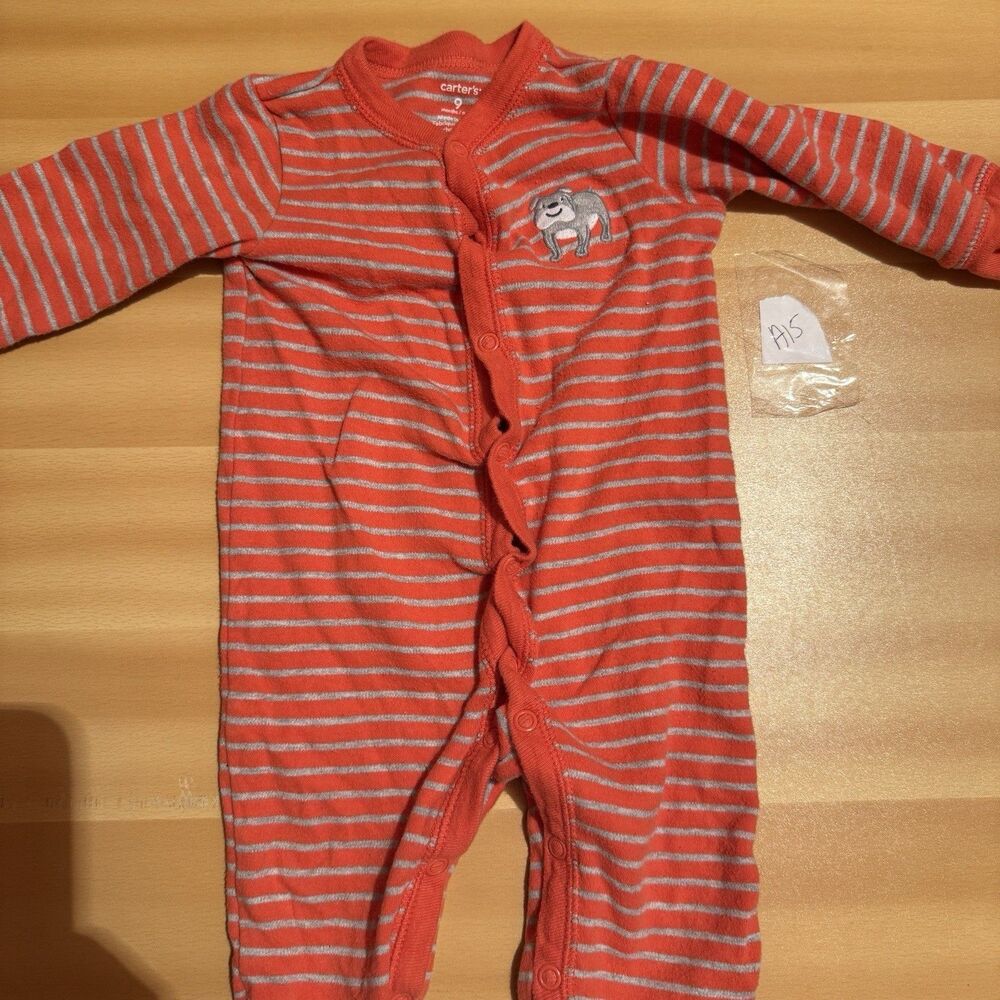 3/$15 Carters Baby Footie Pajamas 9 Months Red Orange Striped PJ One Piece